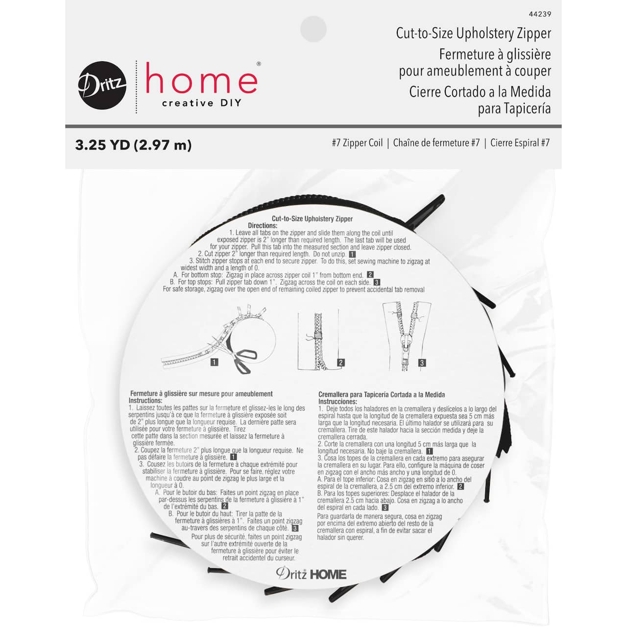 Dritz® Home 3.25yd. Black Cut-To-Size Upholstery Zipper
